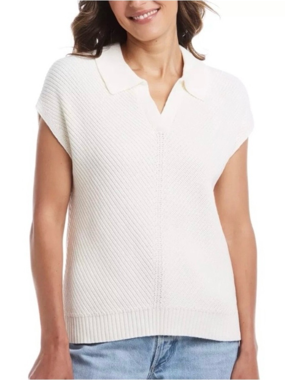 Weatherproof XL Ivory Knit Polo Sweater